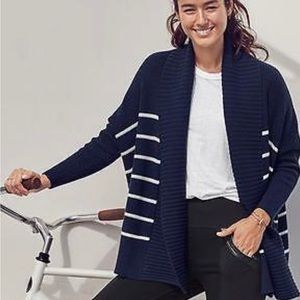 Athleta Sweater Womens XXS Navy Stripe Peaceful Wrap Chunky Oversized Cardigan